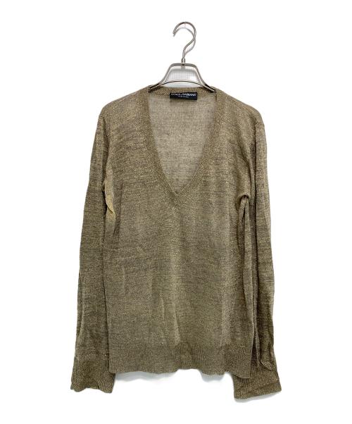 DOLCE & GABBANA（ドルチェ＆ガッバーナ）DOLCE & GABBANA (ドルチェ＆ガッバーナ) ラメVネックニット グレー×ゴールド サイズ:40の古着・服飾アイテム