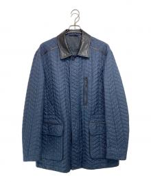 BRIONI（ブリオーニ）の古着「レザートリミングキルティングコート」｜ネイビー