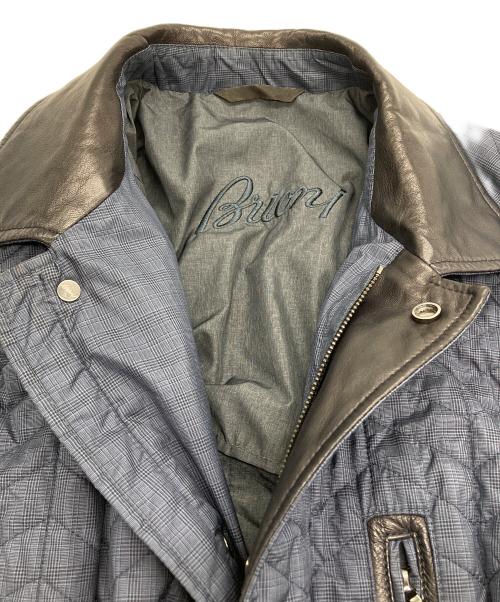 BRIONI（ブリオーニ）BRIONI (ブリオーニ) レザートリミングキルティングコート ネイビー サイズ:XLの古着・服飾アイテム