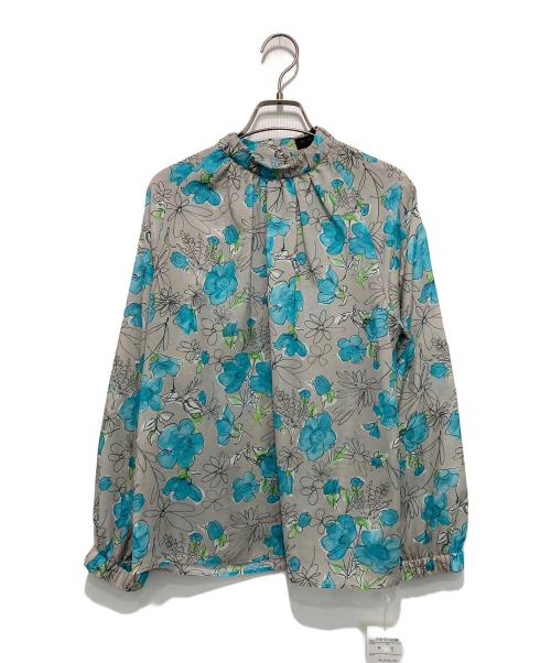 TOMORROW LAND（トゥモローランド）TOMORROW LAND (トゥモローランド) アネモネプリント ギャザースタンドカラーブラウス グレー サイズ:36の古着・服飾アイテム