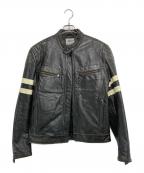 GAS JEANSガスジーンズ）の古着「レザーライダースジャケット」｜ブラック×ホワイト
