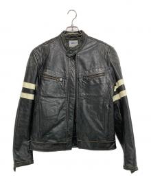 GAS JEANS（ガスジーンズ）の古着「レザーライダースジャケット」｜ブラック×ホワイト