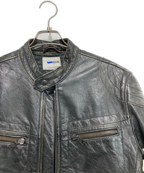 GAS JEANS（ガスジーンズ）GAS JEANS (ガスジーンズ) レザーライダースジャケット ブラック×ホワイト サイズ:Lの古着・服飾アイテム