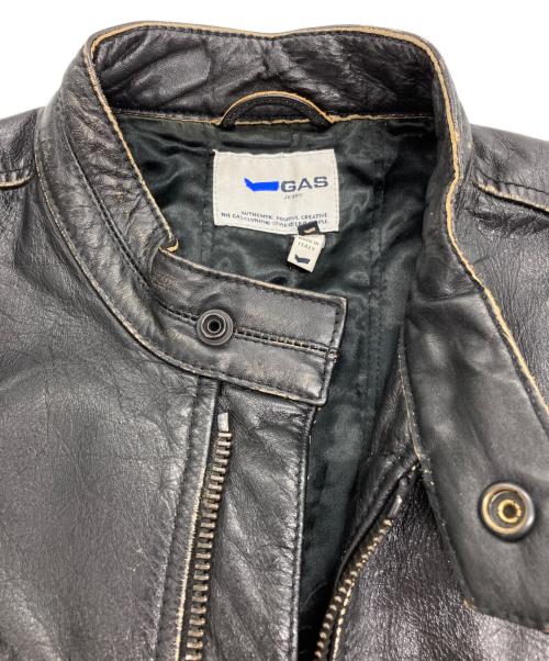 GAS JEANS（ガスジーンズ）GAS JEANS (ガスジーンズ) レザーライダースジャケット ブラック×ホワイト サイズ:Lの古着・服飾アイテム