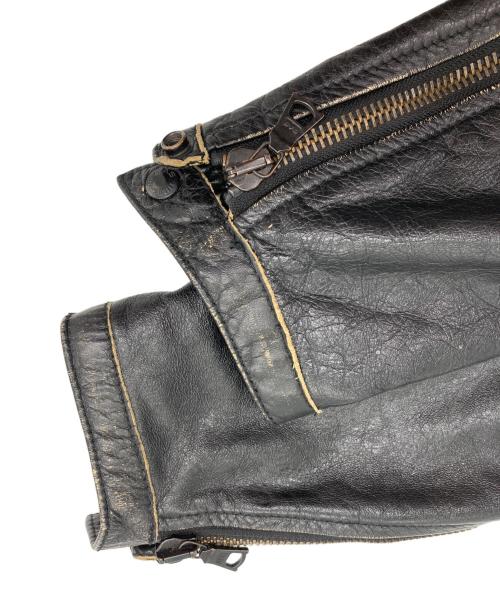 GAS JEANS（ガスジーンズ）GAS JEANS (ガスジーンズ) レザーライダースジャケット ブラック×ホワイト サイズ:Lの古着・服飾アイテム