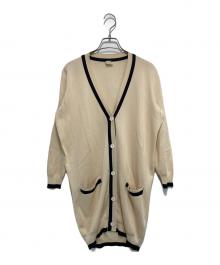 HERMES（エルメス）の古着「シルクカシミヤVネックロングカーディガン」｜ベージュ×ネイビー