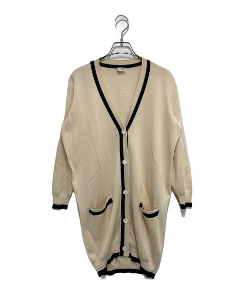 HERMES（エルメス）HERMES (エルメス) シルクカシミヤVネックロングカーディガン ベージュ×ネイビー サイズ:36 (S)の古着・服飾アイテム