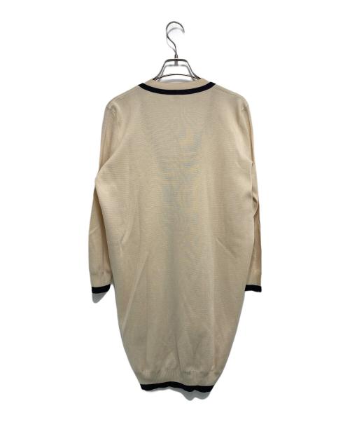 HERMES（エルメス）HERMES (エルメス) シルクカシミヤVネックロングカーディガン ベージュ×ネイビー サイズ:36 (S)の古着・服飾アイテム