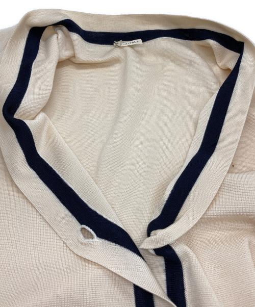 HERMES（エルメス）HERMES (エルメス) シルクカシミヤVネックロングカーディガン ベージュ×ネイビー サイズ:36 (S)の古着・服飾アイテム