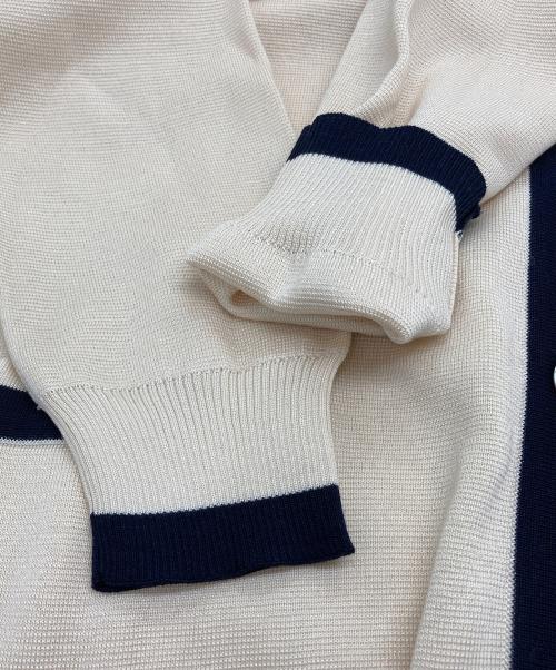 HERMES（エルメス）HERMES (エルメス) シルクカシミヤVネックロングカーディガン ベージュ×ネイビー サイズ:36 (S)の古着・服飾アイテム
