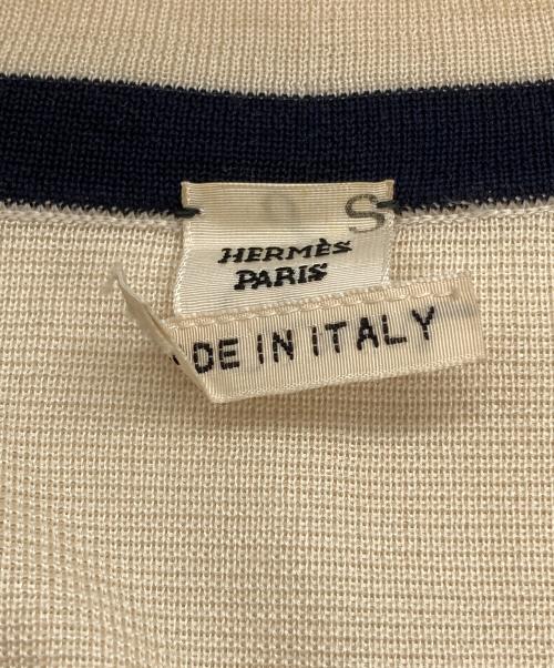HERMES（エルメス）HERMES (エルメス) シルクカシミヤVネックロングカーディガン ベージュ×ネイビー サイズ:36 (S)の古着・服飾アイテム