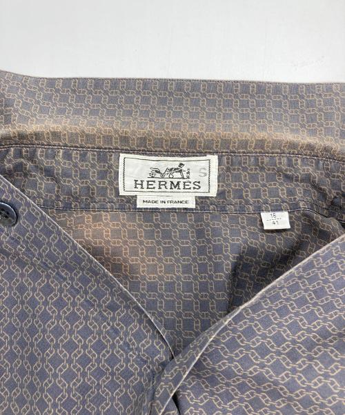 HERMES（エルメス）HERMES (エルメス) シェーヌダンクル柄 セリエボタンシャツ ブラック サイズ:16/41の古着・服飾アイテム