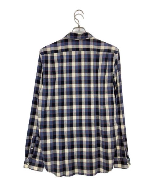PS Paul Smith（ＰＳポールスミス）PS Paul Smith (ＰＳポールスミス) リネン混チェックシャツ ネイビー×ホワイト サイズ:Lの古着・服飾アイテム