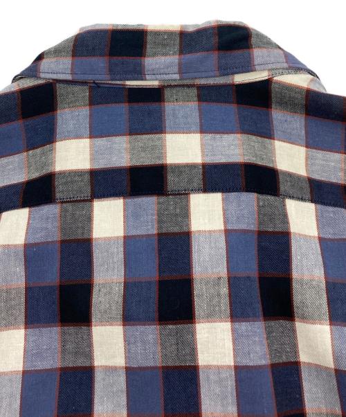 PS Paul Smith（ＰＳポールスミス）PS Paul Smith (ＰＳポールスミス) リネン混チェックシャツ ネイビー×ホワイト サイズ:Lの古着・服飾アイテム