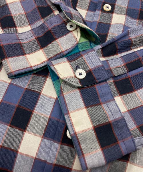 PS Paul Smith（ＰＳポールスミス）PS Paul Smith (ＰＳポールスミス) リネン混チェックシャツ ネイビー×ホワイト サイズ:Lの古着・服飾アイテム