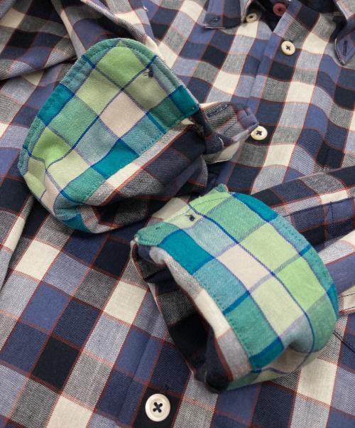 PS Paul Smith（ＰＳポールスミス）PS Paul Smith (ＰＳポールスミス) リネン混チェックシャツ ネイビー×ホワイト サイズ:Lの古着・服飾アイテム