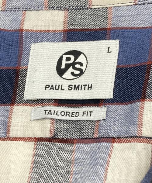 PS Paul Smith（ＰＳポールスミス）PS Paul Smith (ＰＳポールスミス) リネン混チェックシャツ ネイビー×ホワイト サイズ:Lの古着・服飾アイテム