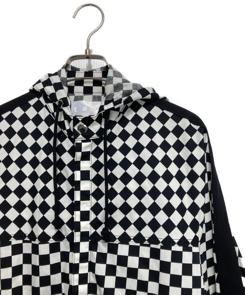 TAO COMME des GARCONS（タオ コムデギャルソン）TAO COMME des GARCONS (タオ コムデギャルソン) チェックフーデッドサイドラインコート ブラック×ホワイト サイズ:Sの古着・服飾アイテム