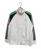 adidasアディダス）の古着「ツイストニット カラーブロック フルジップ レトロトラックジャケット」｜ホワイト×グリーン