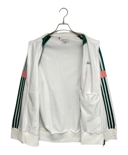 adidas（アディダス）adidas (アディダス) ツイストニット カラーブロック フルジップ レトロトラックジャケット ホワイト×グリーン サイズ:XLの古着・服飾アイテム