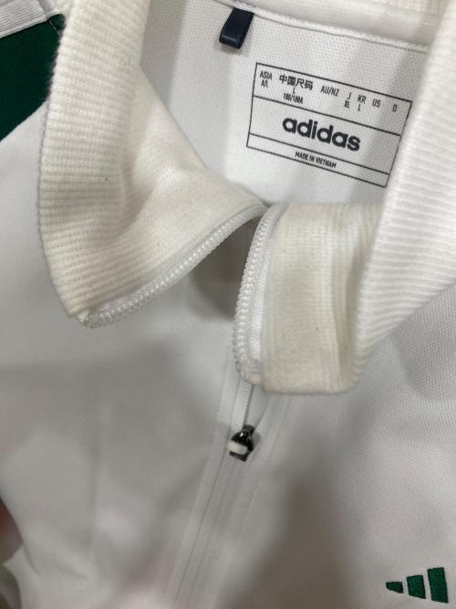 adidas（アディダス）adidas (アディダス) ツイストニット カラーブロック フルジップ レトロトラックジャケット ホワイト×グリーン サイズ:XLの古着・服飾アイテム