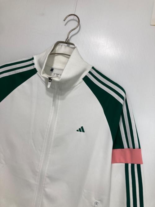 adidas（アディダス）adidas (アディダス) ツイストニット カラーブロック フルジップ レトロトラックジャケット ホワイト×グリーン サイズ:XLの古着・服飾アイテム