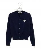 PLAY COMME des GARCONSプレイコムデギャルソン）の古着「Round Neck Cardigan With White Emblem Navy」｜ネイビー
