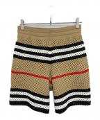 BURBERRY LONDONバーバリーロンドン）の古着「Icon Stripe Pointelle Knit Shorts アイコンストライプポインテールニットショーツ」｜ベージュ
