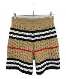 BURBERRY LONDON（バーバリーロンドン）の古着「Icon Stripe Pointelle Knit Shorts アイコンストライプポインテールニットショーツ」｜ベージュ