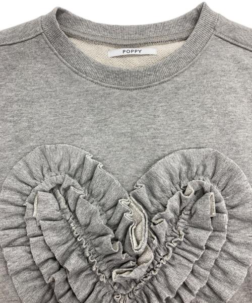 POPPY（ポピー）POPPY (ポピー) Heart gathered sweatshirt ハートギャザースウェットシャツ グレーの古着・服飾アイテム