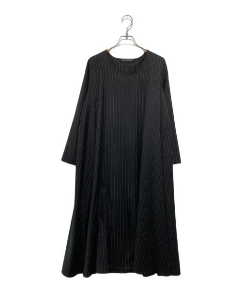 mizuiro-ind（ミズイロインド）mizuiro-ind (ミズイロインド) ウールクルーネックストライプワンピース ブラック サイズ:-の古着・服飾アイテム
