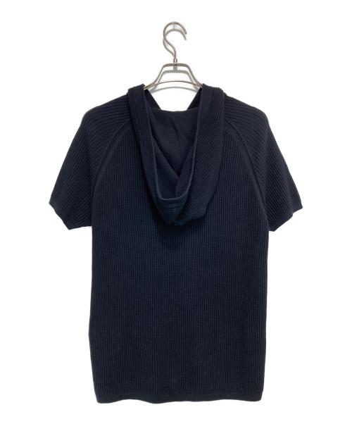 EMPORIO ARMANI（エンポリオ アルマーニ）EMPORIO ARMANI (エンポリオ アルマーニ) コットン フロントロゴ半袖ニットパーカー ネイビー サイズ:Ｍの古着・服飾アイテム