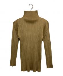 PLEATS PLEASE（プリーツプリーズ）の古着「プリーツボトルネックカットソー」｜ベージュ