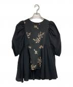 Arobeアローブ）の古着「フィッシュエンブロイダリーブラウス」｜ブラック