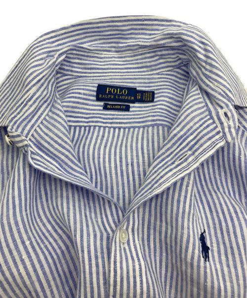 POLO RALPH LAUREN（ポロ・ラルフローレン）POLO RALPH LAUREN (ポロ・ラルフローレン) リネンストライプシャツ スカイブルー×ホワイト サイズ:XSの古着・服飾アイテム