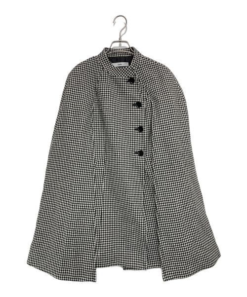 sheller（シェリエ）sheller (シェリエ) ハウンドトゥース ノーカラーケープコート ホワイト×ブラック サイズ:FREEの古着・服飾アイテム
