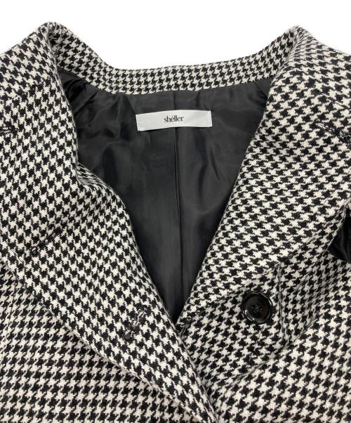 sheller（シェリエ）sheller (シェリエ) ハウンドトゥース ノーカラーケープコート ホワイト×ブラック サイズ:FREEの古着・服飾アイテム