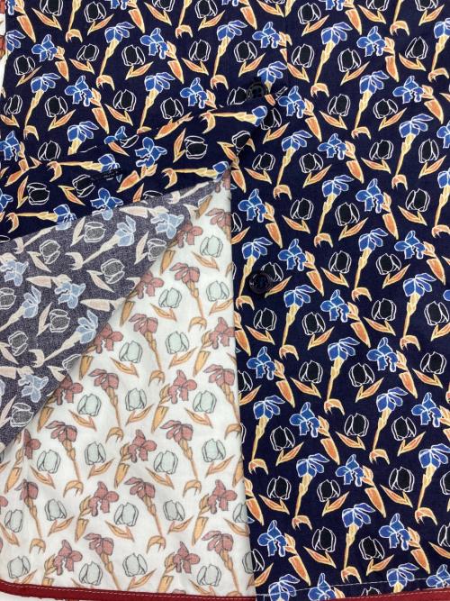 PAUL SMITH（ポールスミス）PAUL SMITH (ポールスミス) 総柄切替シャツ ネイビー×ホワイト サイズ:46の古着・服飾アイテム