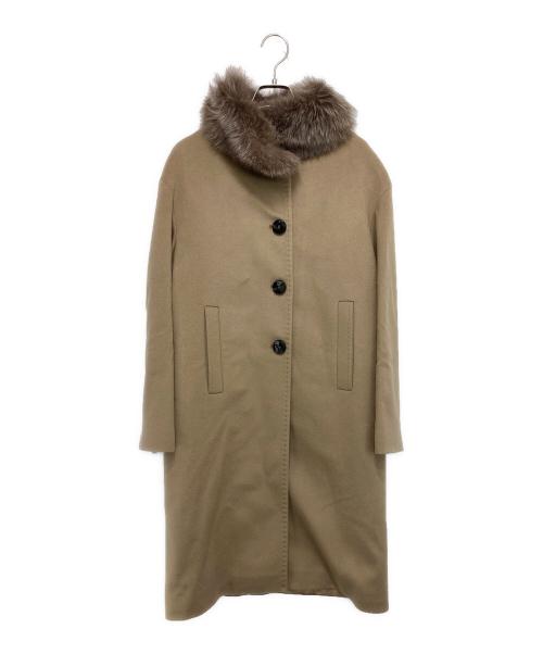 BARNEYS NEWYORK（バーニーズ・ニューヨーク）BARNEYS NEWYORK (バーニーズ・ニューヨーク) フォックスファー カシミヤ混コート ベージュ サイズ:40の古着・服飾アイテム