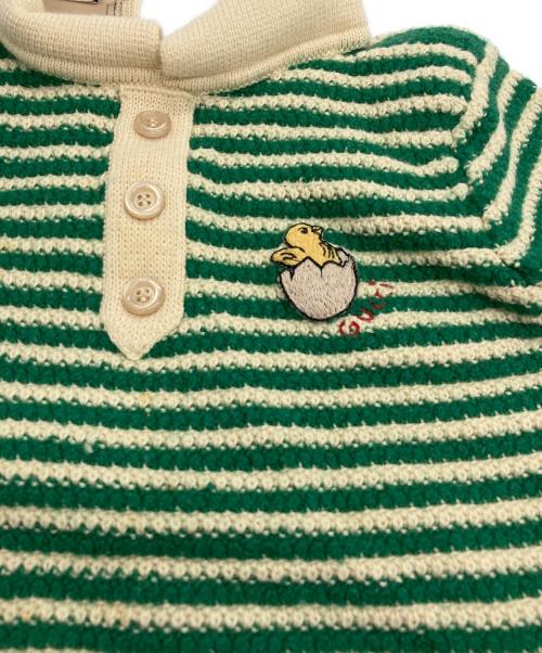 GUCCI（グッチ）GUCCI (グッチ) ボーダーニットポロシャツ グリーン サイズ:24(90/56)の古着・服飾アイテム