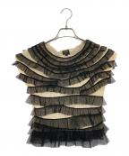Jean Paul Gaultier FEMMEジャンポールゴルチエ フェム）の古着「アーカイブ メッシュフリル ノースリーブカットソー」｜ベージュ×ブラック