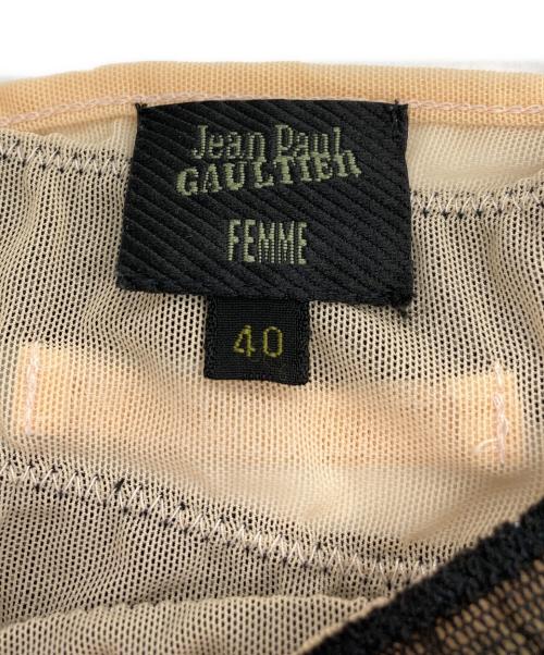 Jean Paul Gaultier FEMME（ジャンポールゴルチエ フェム）Jean Paul Gaultier FEMME (ジャンポールゴルチエ フェム) アーカイブ メッシュフリル ノースリーブカットソー ベージュ×ブラック サイズ:40の古着・服飾アイテム