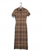HER LIP TOハーリップトゥ）の古着「Gold-Buttoned Plaid Knit Dress ゴールドボタンプレイドニットドレス」｜ベージュ