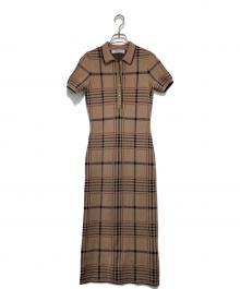 HER LIP TO（ハーリップトゥ）の古着「Gold-Buttoned Plaid Knit Dress ゴールドボタンプレイドニットドレス」｜ベージュ