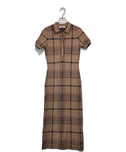 HER LIP TO（ハーリップトゥ）HER LIP TO (ハーリップトゥ) Gold-Buttoned Plaid Knit Dress ゴールドボタンプレイドニットドレス ベージュ サイズ:Sの古着・服飾アイテム