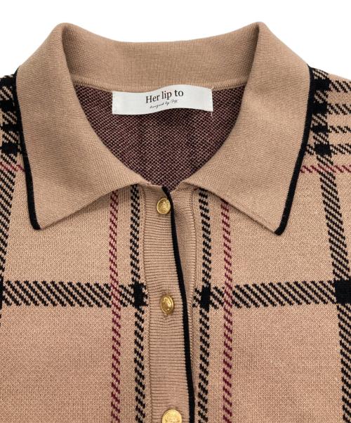 HER LIP TO（ハーリップトゥ）HER LIP TO (ハーリップトゥ) Gold-Buttoned Plaid Knit Dress ゴールドボタンプレイドニットドレス ベージュ サイズ:Sの古着・服飾アイテム