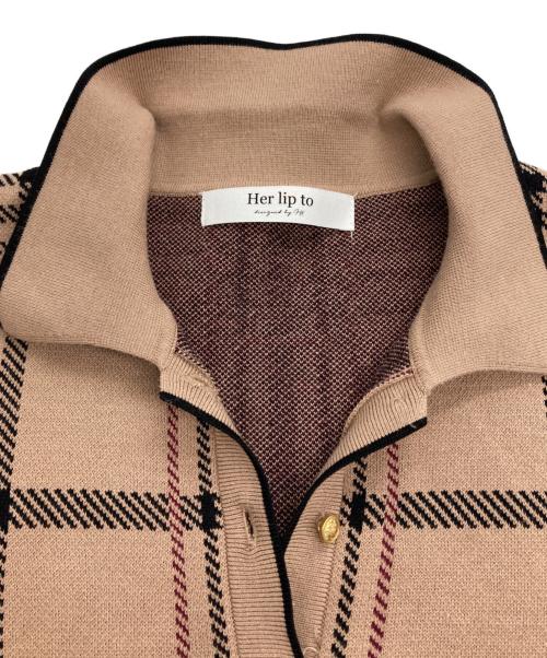 HER LIP TO（ハーリップトゥ）HER LIP TO (ハーリップトゥ) Gold-Buttoned Plaid Knit Dress ゴールドボタンプレイドニットドレス ベージュ サイズ:Sの古着・服飾アイテム