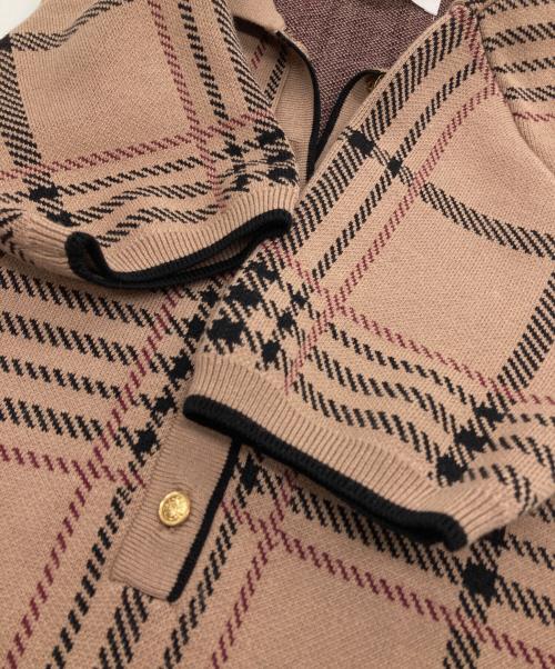 HER LIP TO（ハーリップトゥ）HER LIP TO (ハーリップトゥ) Gold-Buttoned Plaid Knit Dress ゴールドボタンプレイドニットドレス ベージュ サイズ:Sの古着・服飾アイテム
