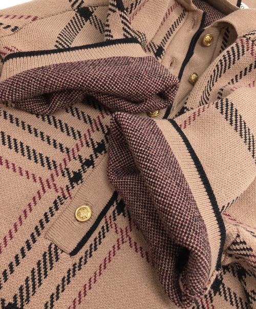 HER LIP TO（ハーリップトゥ）HER LIP TO (ハーリップトゥ) Gold-Buttoned Plaid Knit Dress ゴールドボタンプレイドニットドレス ベージュ サイズ:Sの古着・服飾アイテム