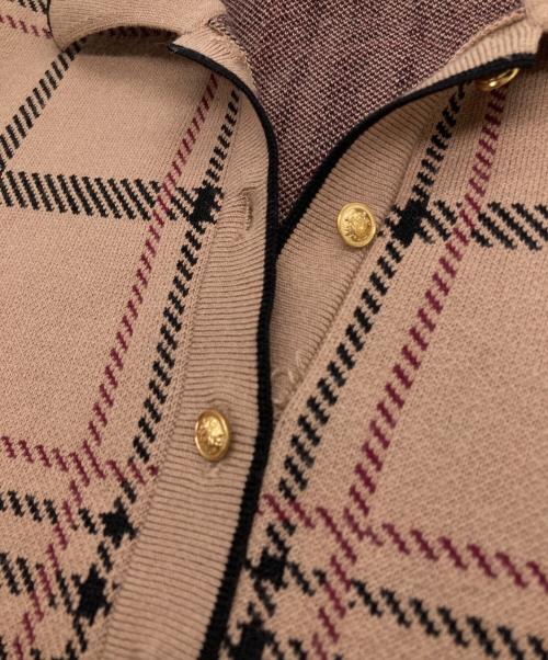 HER LIP TO（ハーリップトゥ）HER LIP TO (ハーリップトゥ) Gold-Buttoned Plaid Knit Dress ゴールドボタンプレイドニットドレス ベージュ サイズ:Sの古着・服飾アイテム